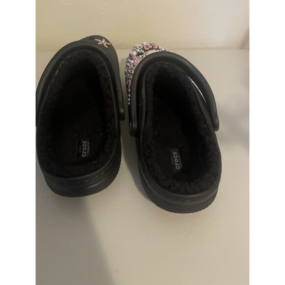 Crocs Bling Bedazzled Handmade Custom Hello Kitty Gem Black Faux Fur Women 10 - Picture 7 of 10